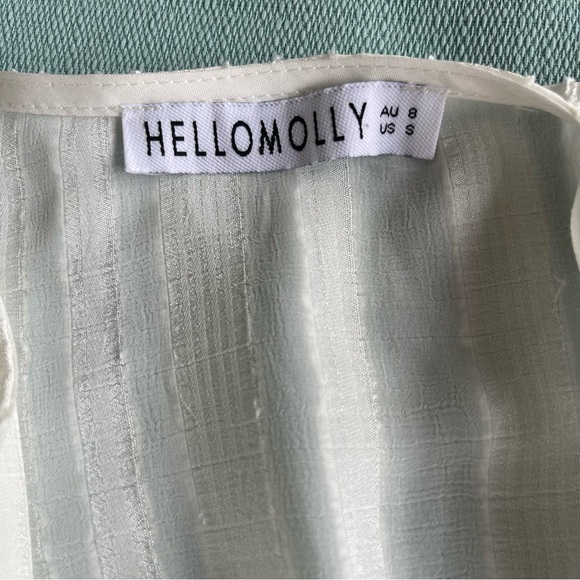 HELLO MOLLY V-NECKLINE WRAP MINI DRESS WHITE FLATTERING FLOWY SHORT SLEEVES SZ S - Picture 12 of 13